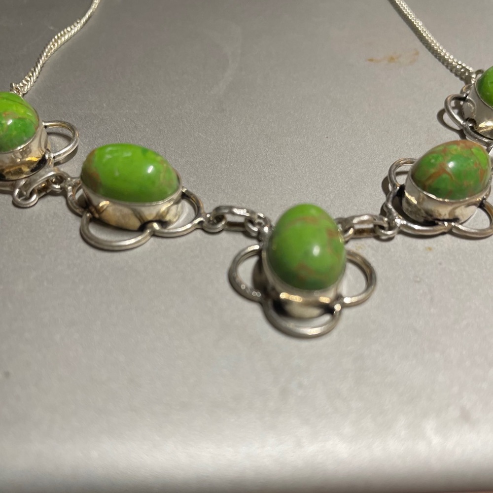 Green Silver Turquoise Necklace